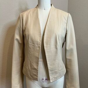 Joie Cream Leather Open Front Jacket Blazer Size L